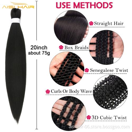 Aisi Hair Multi Color 20 26 Inch Easy Braids Synthetic Yaki Fiber Hair Bulk Jumbo Crochet Pre Stretched Synthetic Braiding Hair